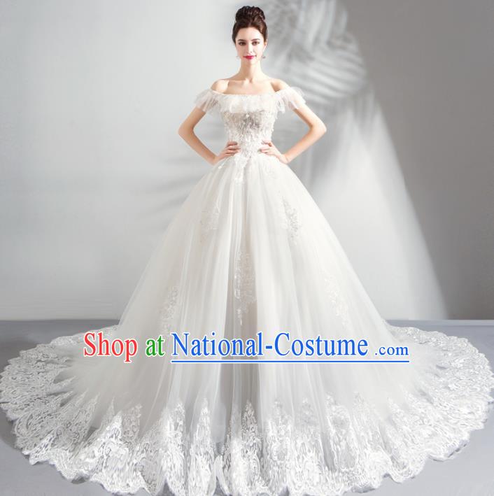 Top Grade Handmade Wedding Costumes Fancy Bride Veil Dress Princess Wedding Gown for Women