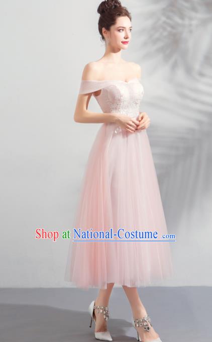 Top Grade Handmade Catwalks Costumes Compere Pink Veil Full Dress for Women