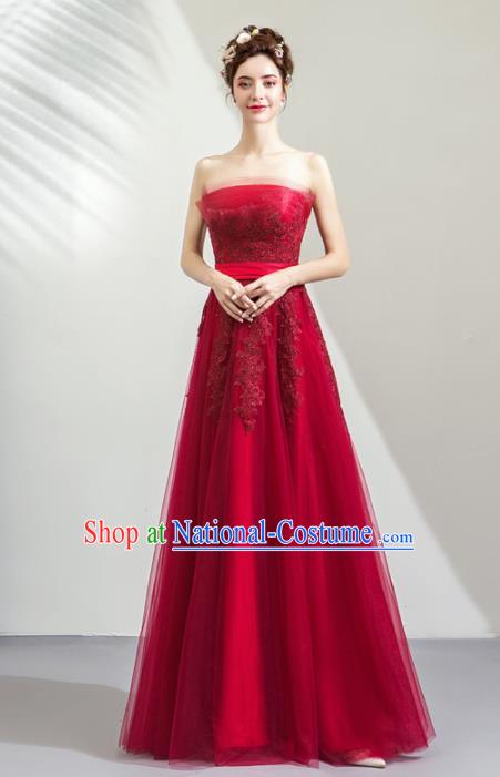 Top Grade Handmade Fancy Wine Red Wedding Dress Princess Wedding Gown for Women