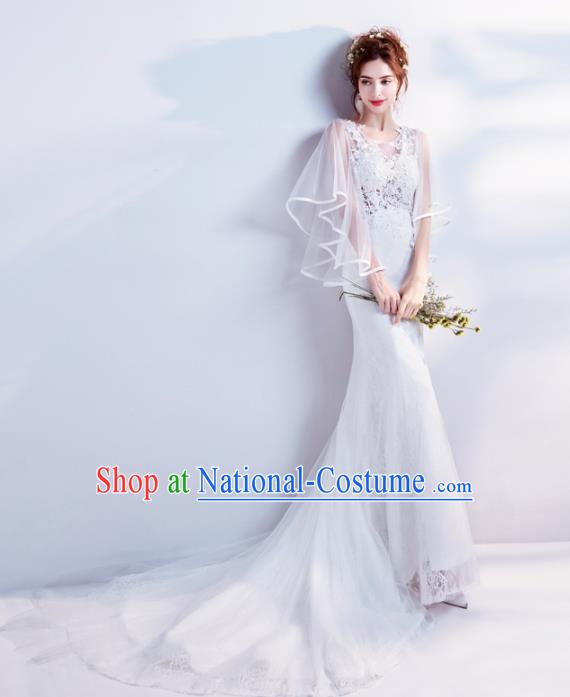 Top Grade Handmade Fancy Wedding Dress Princess White Lace Wedding Gown for Women