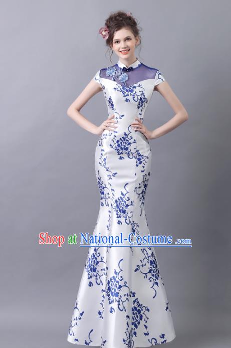 Chinese Traditional Cheongsam Costume Compere Full Dress for Women