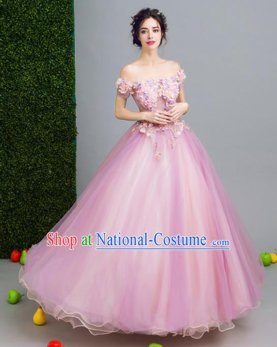 Top Grade Handmade Compere Costume Catwalks Pink Veil Formal Dress for Women