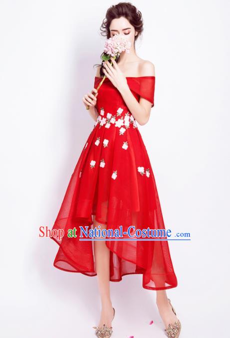 Top Grade Handmade Compere Costume Catwalks Red Veil Formal Dress for Women