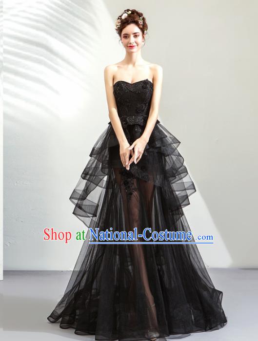 Top Grade Handmade Compere Costumes Catwalks Black Veil Formal Dress for Women