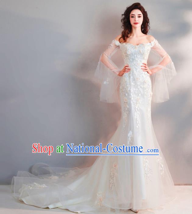 Handmade Top Grade Princess Embroidered Mermaid Wedding Dress Fancy Wedding Gown for Women