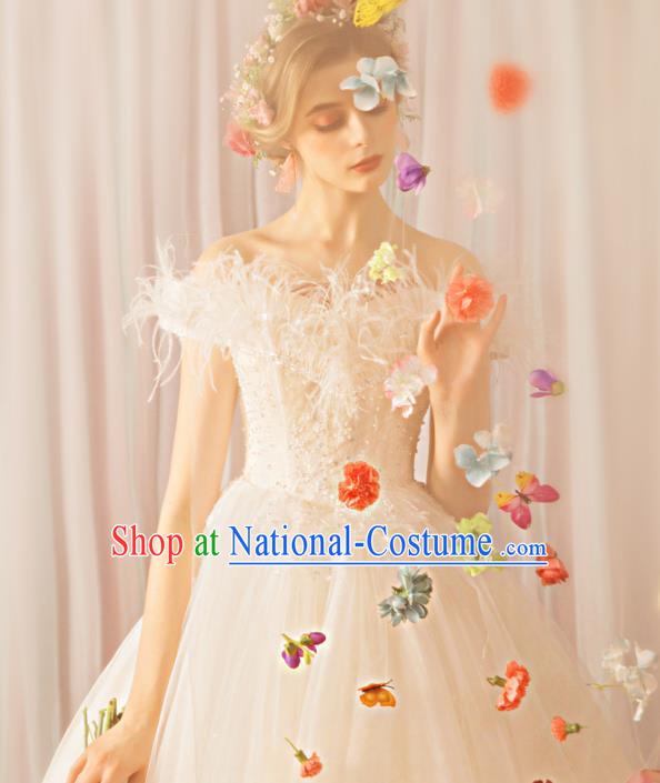 Top Grade Princess Wedding Dress Handmade Fancy White Feather Wedding Gown for Women