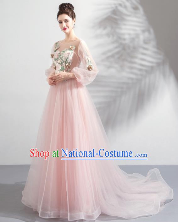 Top Grade Compere Pink Formal Dress Handmade Catwalks Flower Fairy Bride Costume for Women