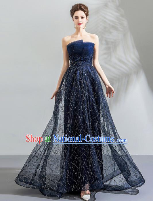 Top Grade Compere Blue Formal Dress Handmade Catwalks Flower Fairy Bride Costume for Women