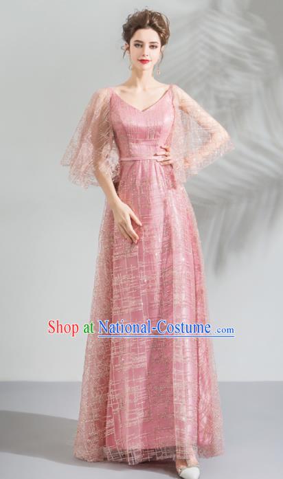 Top Grade Compere Pink Veil Formal Dress Handmade Catwalks Flower Fairy Bride Costume for Women