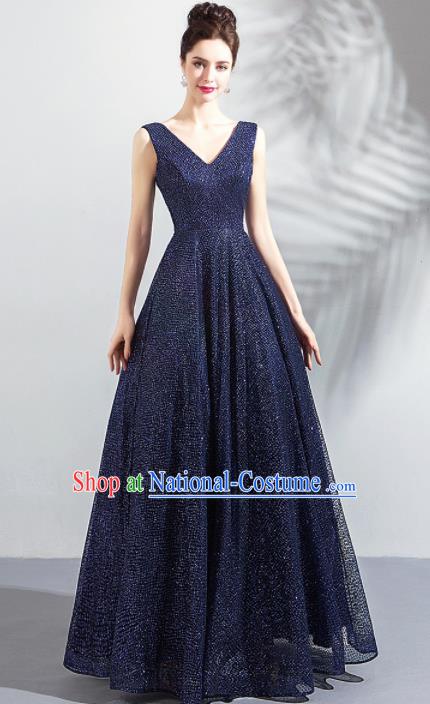 Top Grade Compere Royalblue Formal Dress Handmade Catwalks Flower Fairy Bride Costume for Women