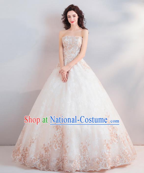 Handmade Top Grade Princess Strapless Wedding Dress Fancy Embroidered Wedding Gown for Women