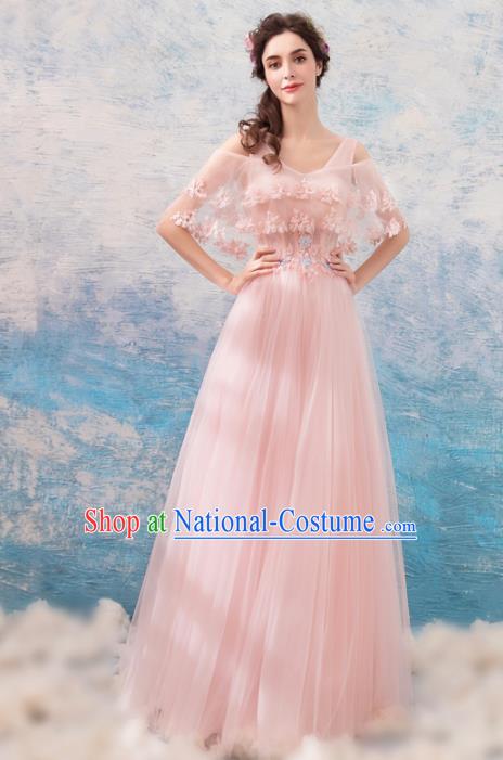 Top Grade Compere Pink Veil Formal Dress Handmade Catwalks Bride Costume for Women