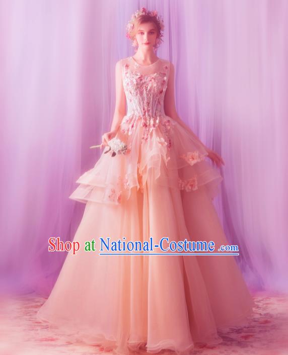 Top Grade Princess Pink Wedding Dress Handmade Fancy Wedding Gown for Women