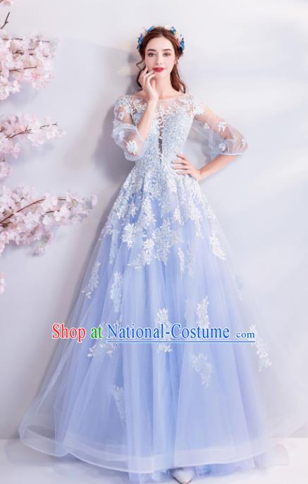 Handmade Top Grade Princess Wedding Dress Fancy Blue Lace Wedding Gown for Women