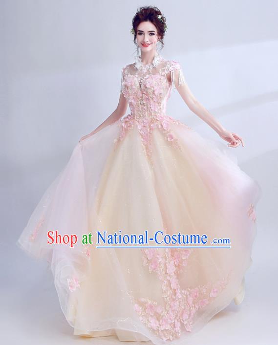 Handmade Top Grade Princess Champagne Wedding Dress Fancy Wedding Gown for Women