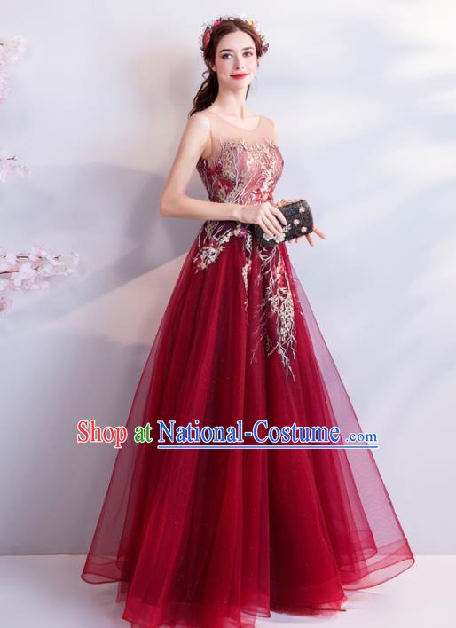 Top Grade Compere Formal Dress Handmade Catwalks Wine Red Veil Full Dress for Women