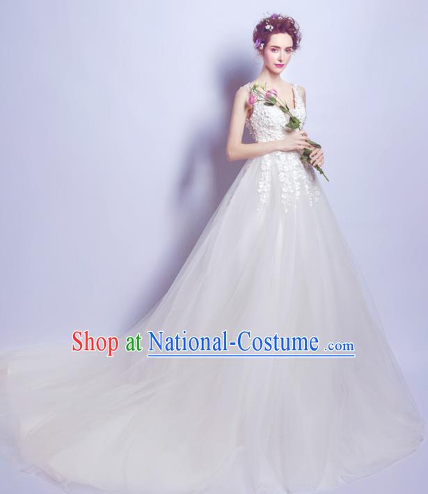 Top Grade Princess Embroidered Wedding Dress Handmade Fancy Wedding Gown for Women