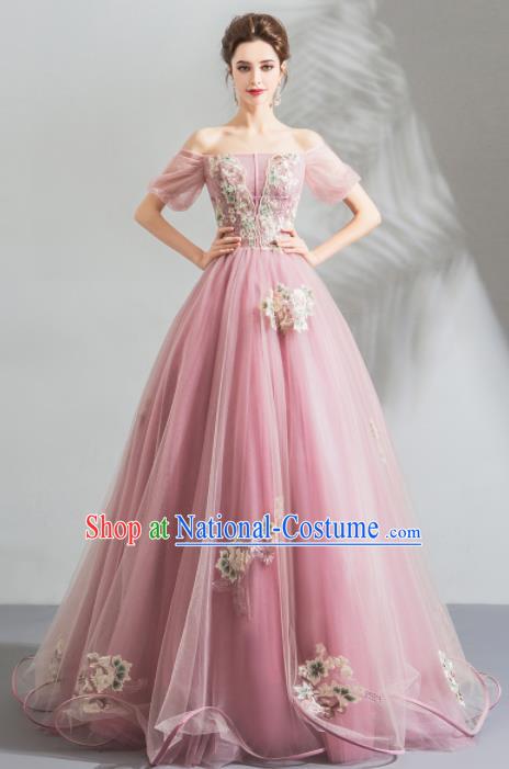 Top Grade Compere Costume Handmade Catwalks Bride Pink Formal Dress for Women