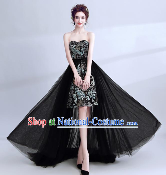 Top Grade Handmade Compere Costume Catwalks Black Veil Formal Dress for Women