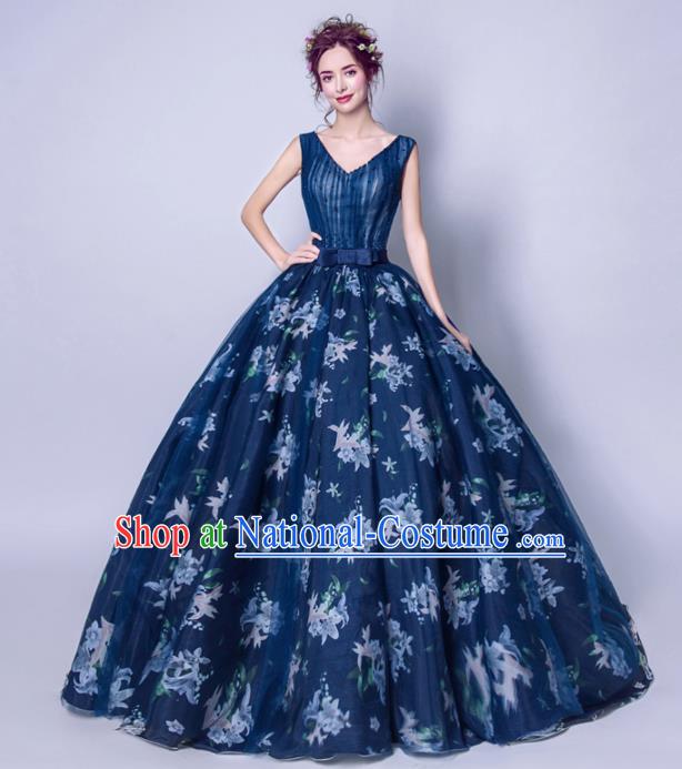 Top Grade Handmade Compere Costume Catwalks Navy Veil Formal Dress for Women