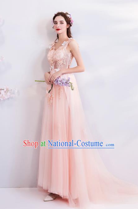 Top Grade Handmade Compere Costume Catwalks Pink Lace Formal Dress for Women