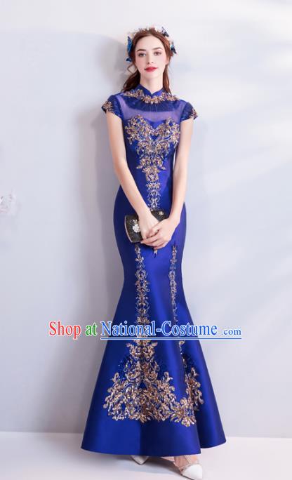 Chinese Traditional Red Cheongsam Wedding Bride Costume Compere Full Dress for Women