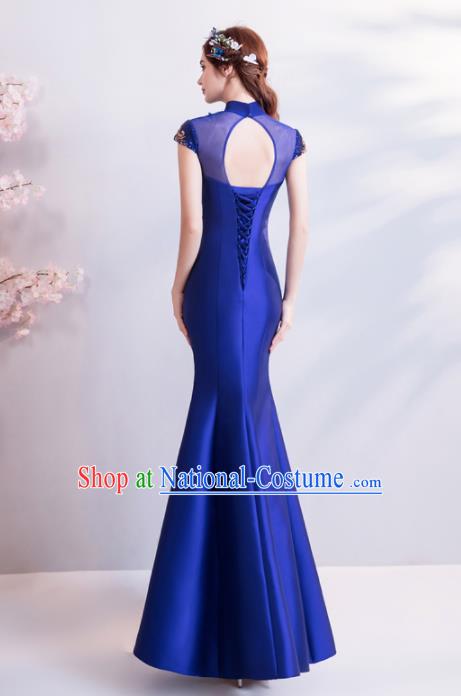 Chinese Traditional Red Cheongsam Wedding Bride Costume Compere Full Dress for Women