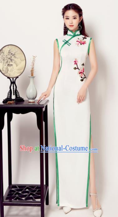 Chinese Traditional Chorus Embroidered Cheongsam Wedding Bride Costume Compere Full Dress for Women