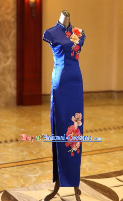 Chinese Traditional Red Cheongsam Wedding Bride Costume Compere Full Dress for Women