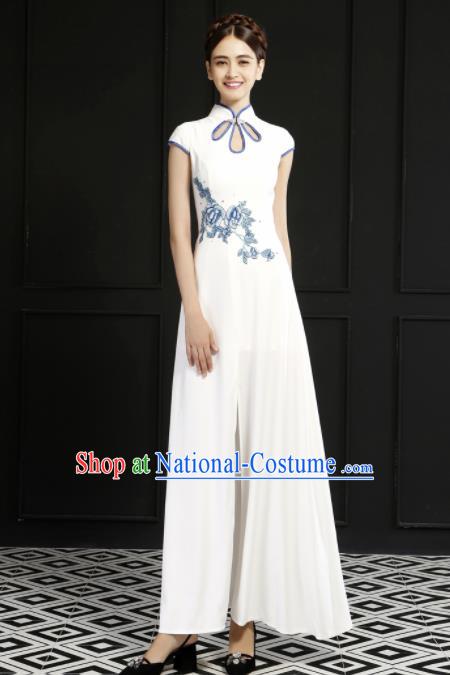 Chinese Traditional Chorus Cheongsam Wedding Bride Costume Compere Full Dress for Women