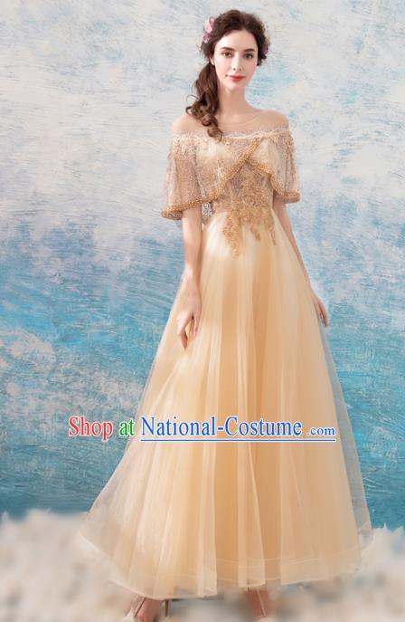 Top Grade Compere Champagne Formal Dress Handmade Catwalks Angel Full Dress for Women