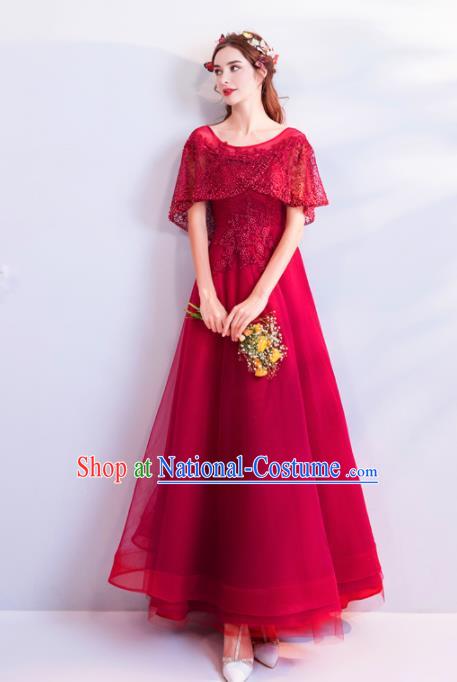 Top Grade Compere Wine Red Formal Dress Handmade Catwalks Angel Full Dress for Women