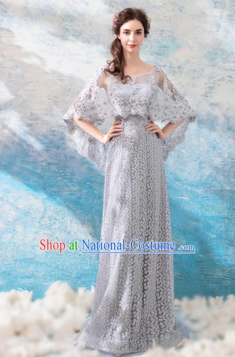 Top Grade Compere Grey Formal Dress Handmade Catwalks Angel Full Dress for Women