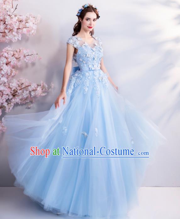 Top Grade Compere Blue Veil Formal Dress Handmade Catwalks Angel Full Dress for Women