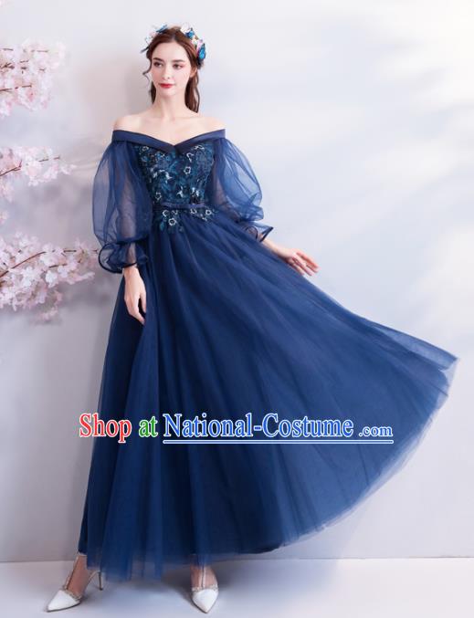 Top Grade Compere Formal Dress Handmade Catwalks Angel Blue Veil Full Dress for Women