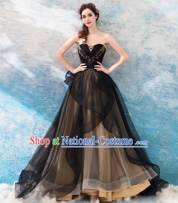 Top Grade Compere Formal Dress Handmade Catwalks Angel Black Veil Full Dress for Women