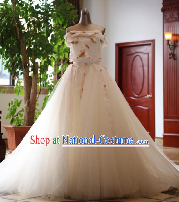 Handmade Princess Lace Flowers Wedding Dress Top Grade Fancy Wedding Gown for Women