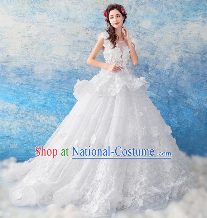 Handmade Princess Trailing Wedding Dress Top Grade Fancy Wedding Gown for Women