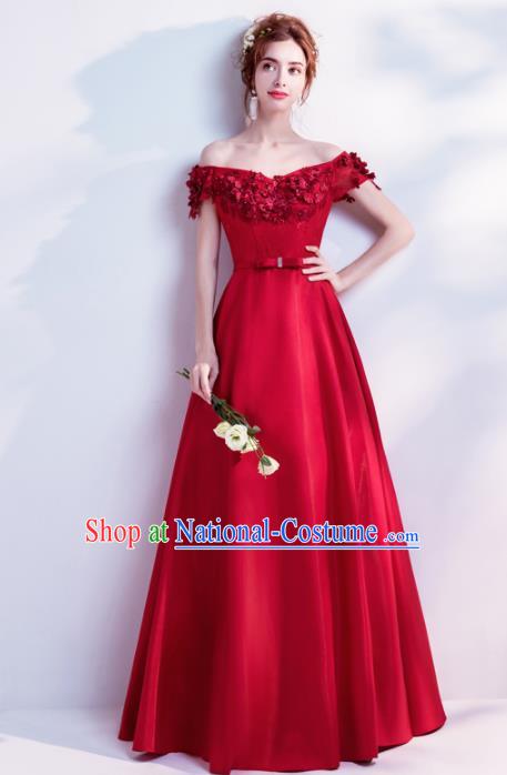 Top Grade Red Evening Dress Compere Costume Handmade Catwalks Angel Full Dress for Women