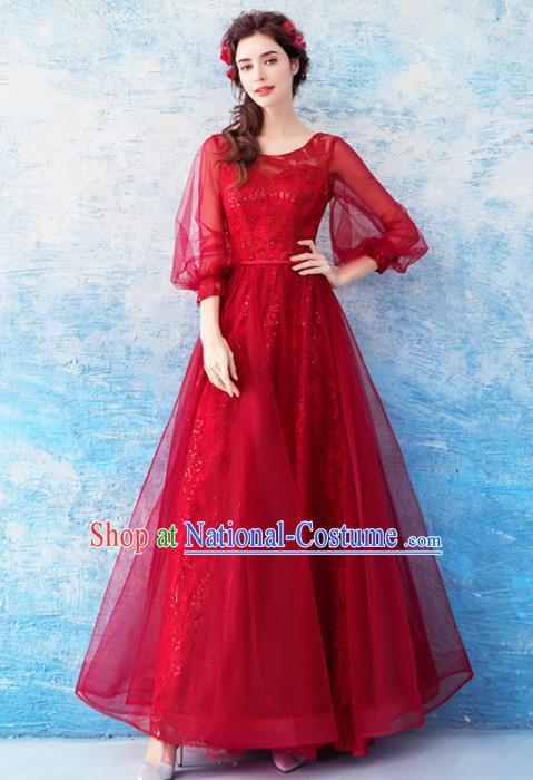 Handmade Princess Red Wedding Dress Top Grade Fancy Wedding Gown for Women