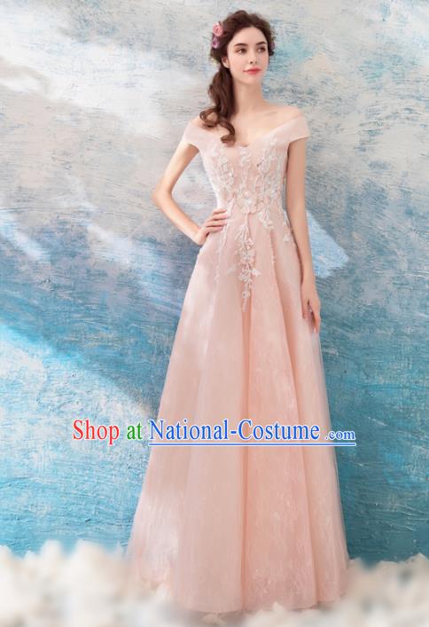 Top Grade Champagne Evening Dress Compere Costume Handmade Catwalks Angel Full Dress for Women