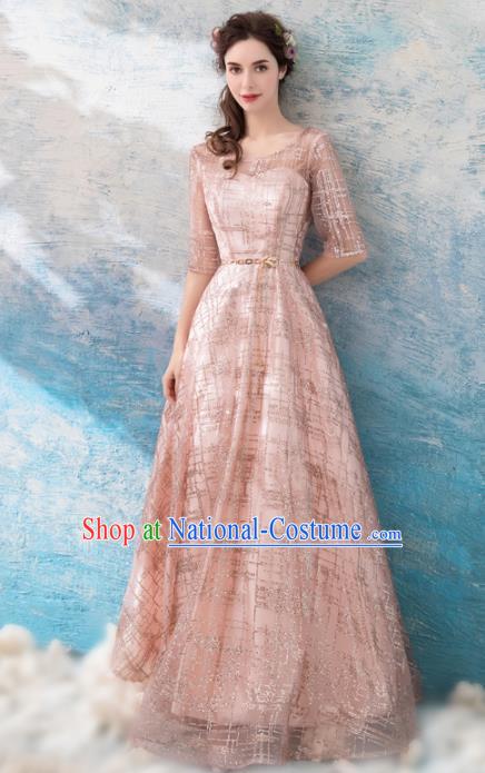 Top Grade Pink Evening Dress Compere Costume Handmade Catwalks Angel Full Dress for Women