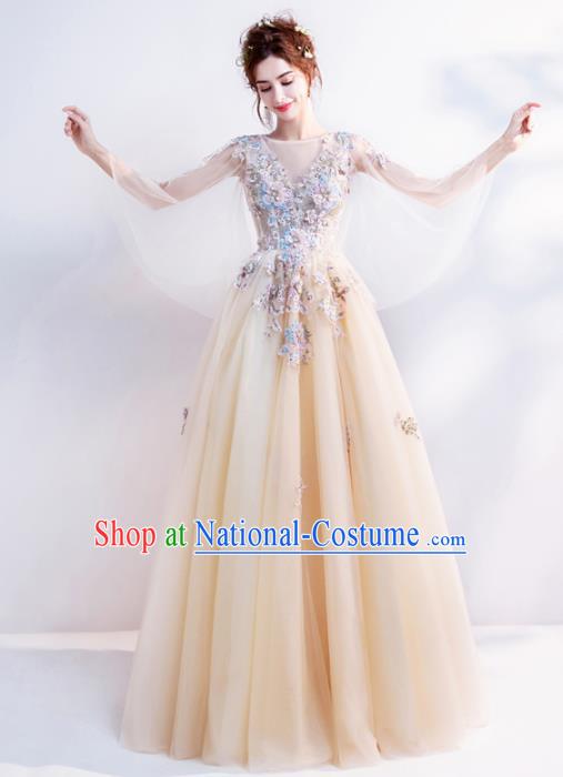 Handmade Bride Costume Princess Champagne Wedding Dress Top Grade Fancy Wedding Gown for Women