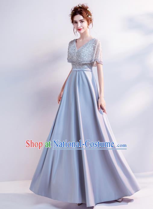 Handmade Grey Diamante Evening Dress Compere Costume Catwalks Angel Full Dress for Women