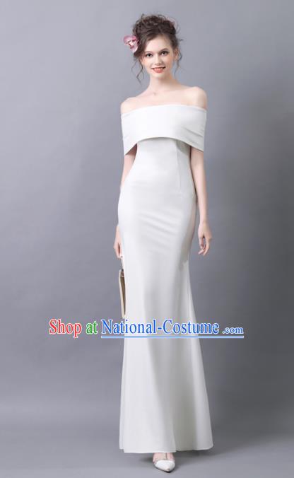 Handmade White Evening Dress Compere Costume Catwalks Angel Full Dress for Women