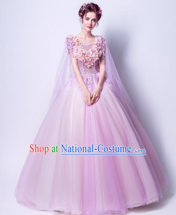 Handmade Bride Purple Wedding Dress Princess Costume Flowers Fairy Fancy Wedding Gown for Women