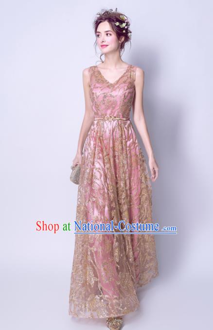 Top Grade Handmade Bridesmaid Pink Formal Dress Compere Costume Catwalks Evening Dress for Women