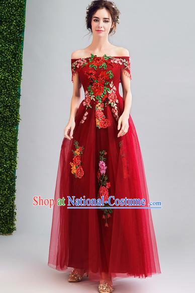 Chinese Traditional Red Veil Cheongsam Wedding Bride Compere Tang Suit Full Dress for Women