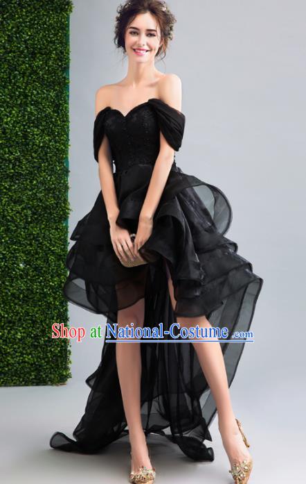 Top Grade Black Veil Trailing Formal Dress Compere Costume Catwalks Evening Dress for Women