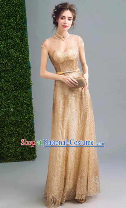 Top Grade Golden Formal Dress Compere Costume Catwalks Evening Dress for Women